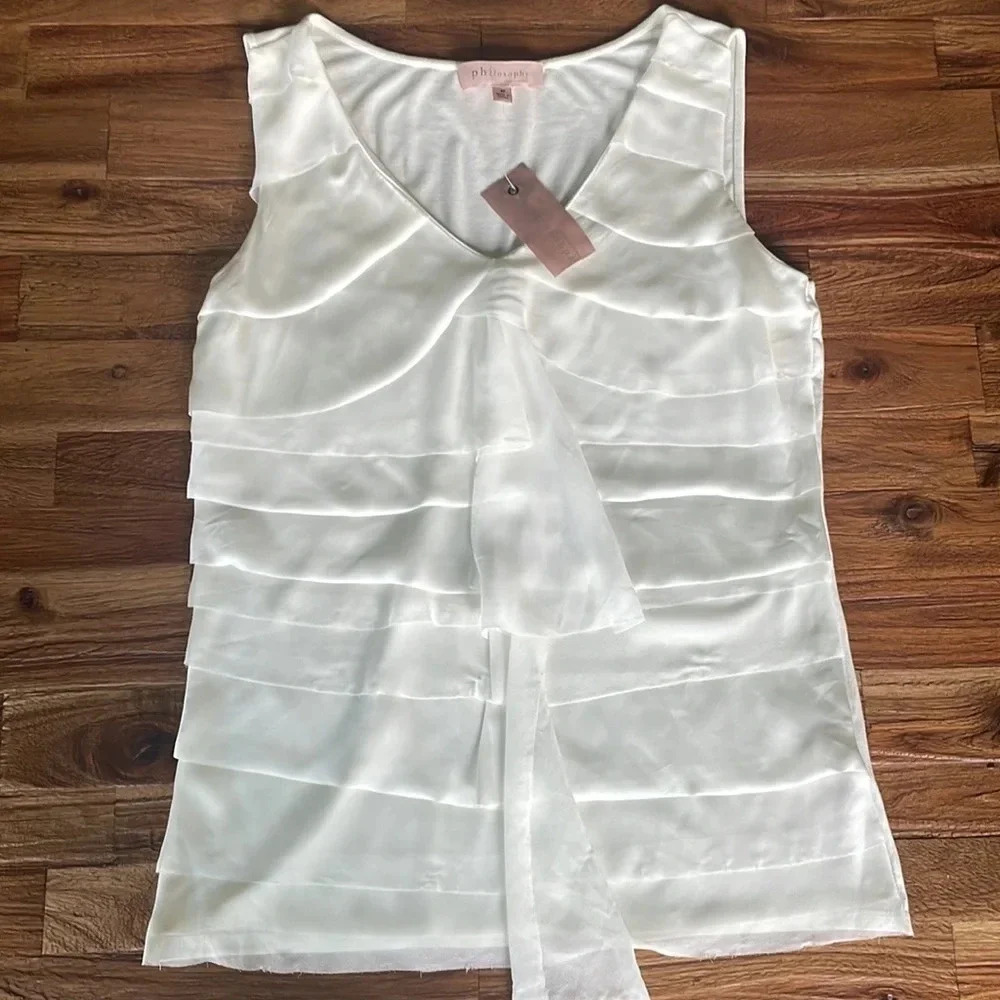 Philosophy Womens Sleeveless/tank top Ivory Stretch Layered Ruffles Size M